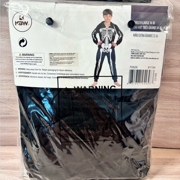 Kids Skeleton Costume with Hood Xl - Picture 4 of 6